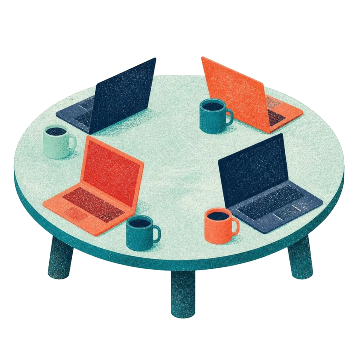 Four laptops around one table